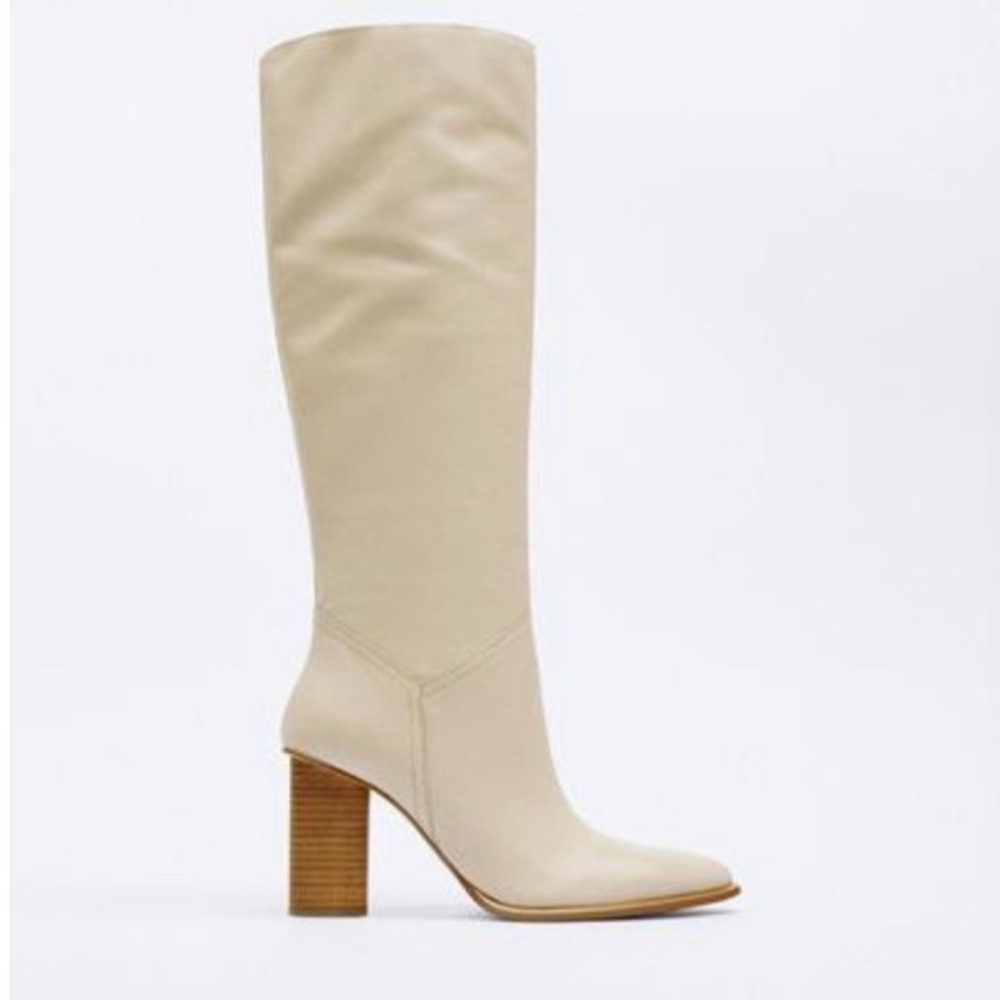 Zara Heeled Leather Knee High Boots